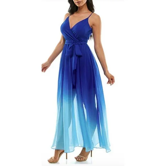 Women's Premier Amour Blue Ombre Sleeveless Maxi Dress Size 4 - Picture 1 of 15